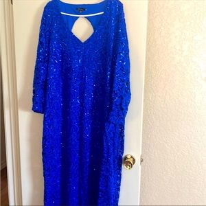 Keyhole back long sequined dress.
